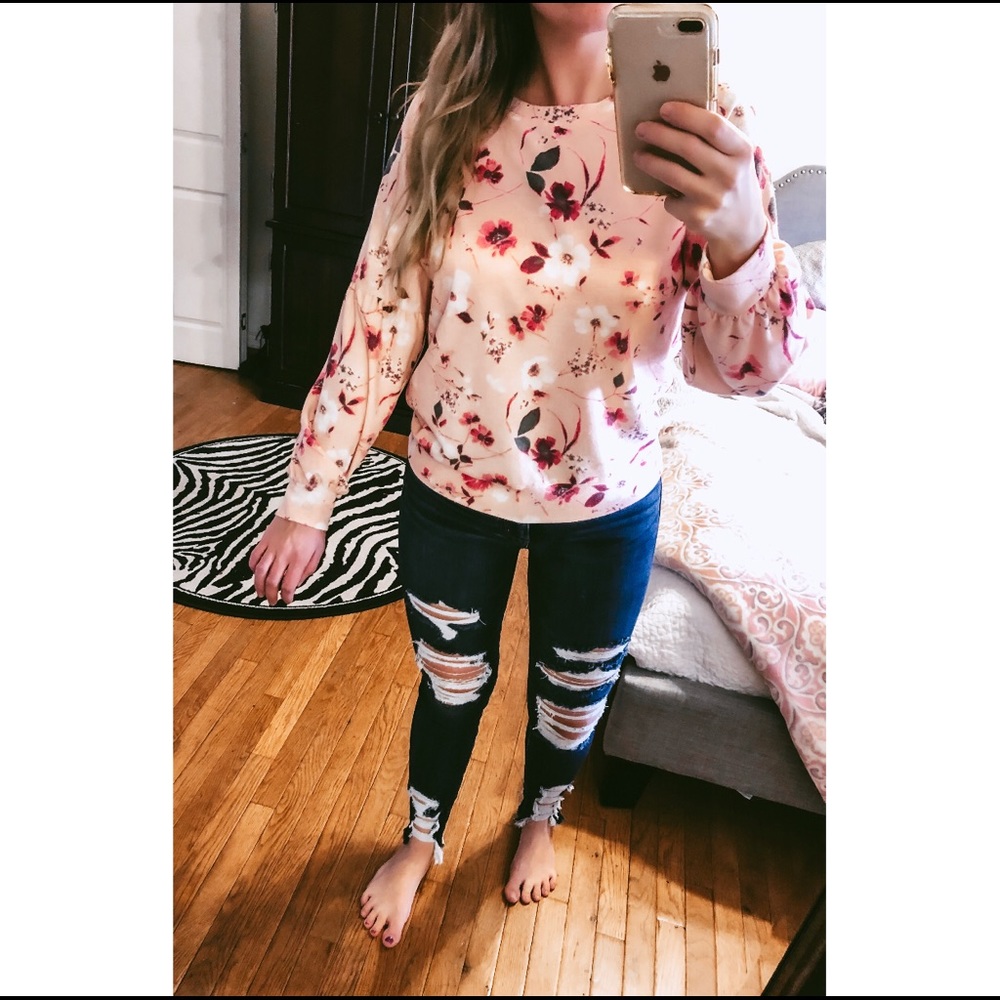 Charming Charlie Blush pink floral sweater